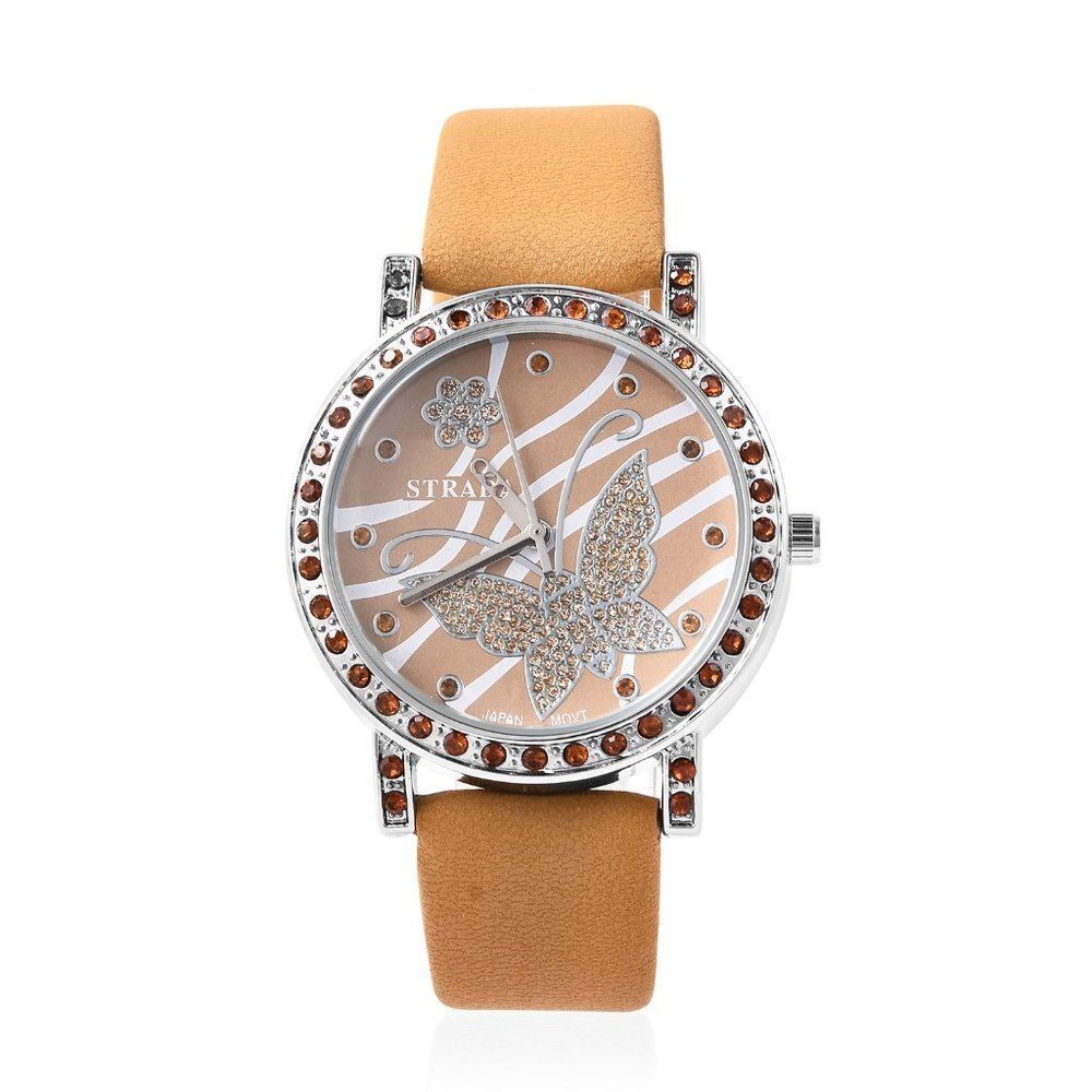 STRADA Watch Camel Faux Leather Band